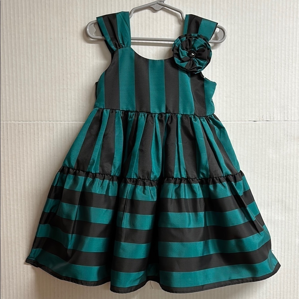 Laura Ashley London Girls Dress Green & Black Stripes Size 3T